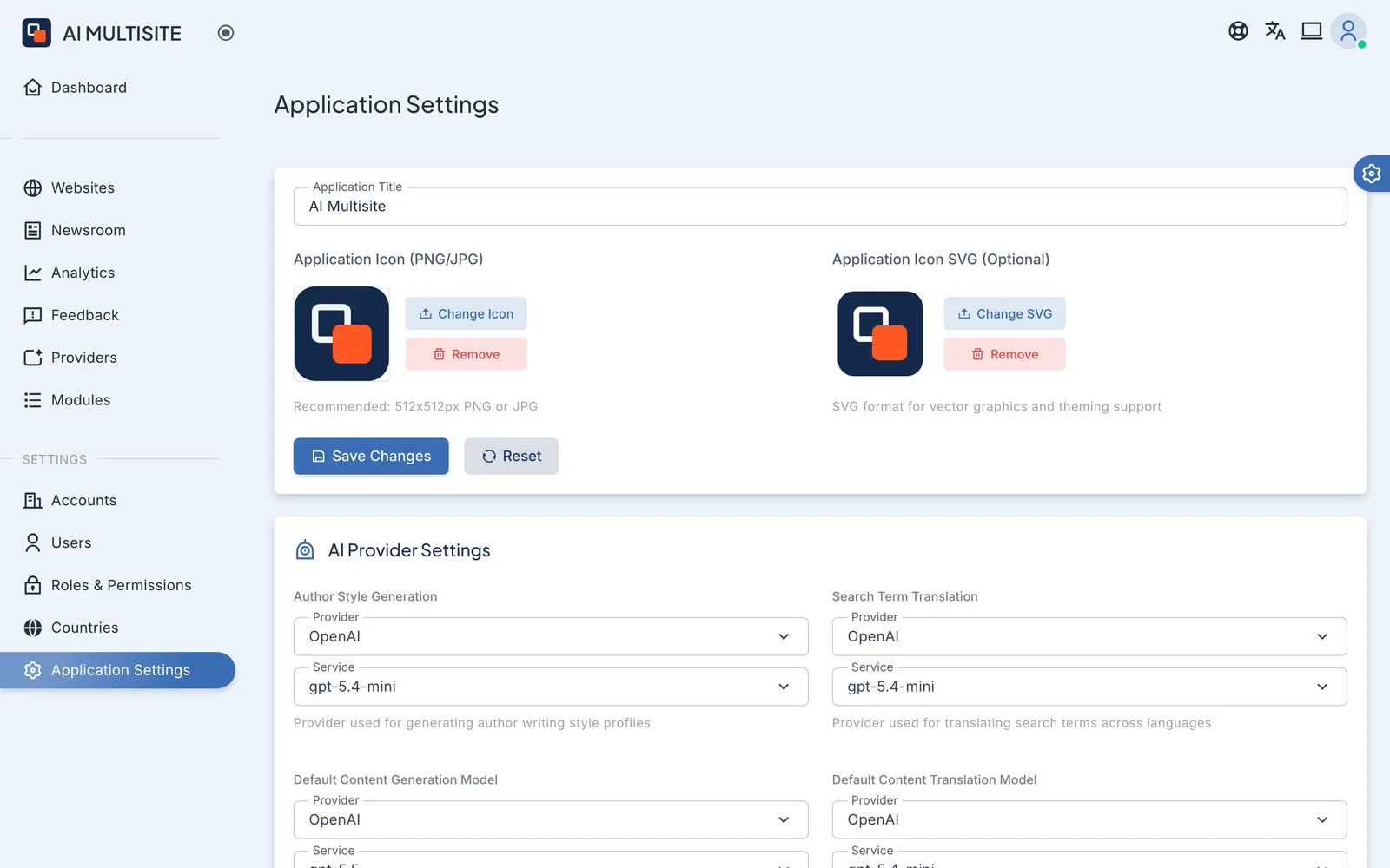 AI Multisite settings: AI models and per-publication editorial style configuration